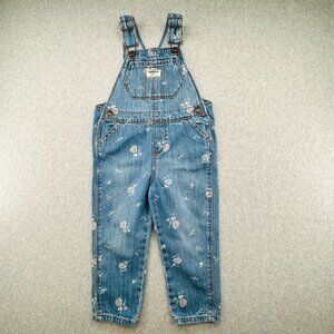 Vintage OshKosh B'gosh Girls Denim Overalls Size 3T Floral Adjustable Straps